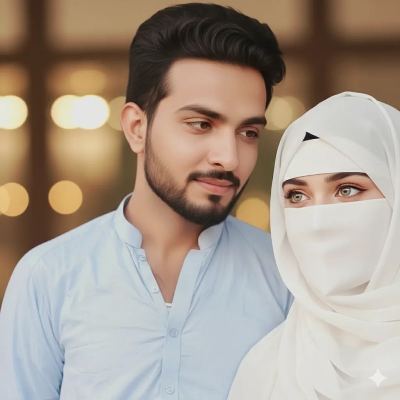 Romantic Encounter: Young Man and Veiled Woman - view 1
