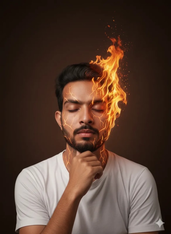 Fiery Contemplation: A Portrait of Inner Turmoil - view 1