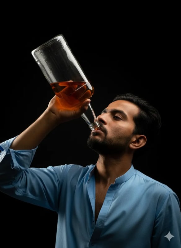 Emotional Portrait: Young Man Drinking Alcohol in Dramatic Lighting thumbnail 2
