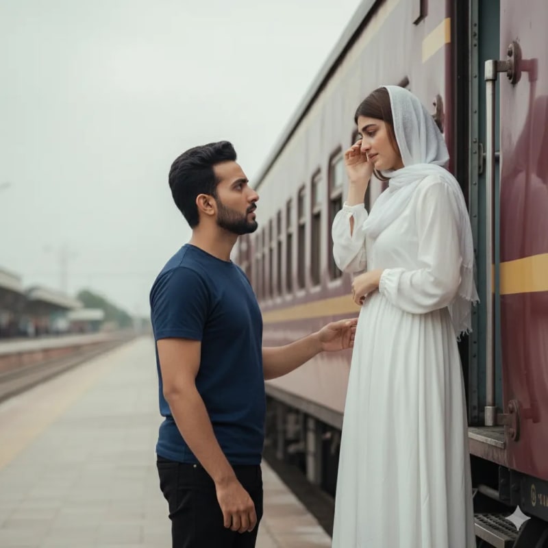 Romantic Encounter: Man and Veiled Woman Portrait - view 1