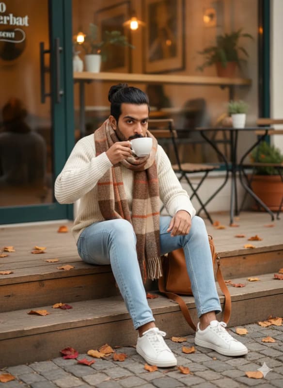 Cozy Autumn Morning at a Cafe: AI Image Prompt - view 1